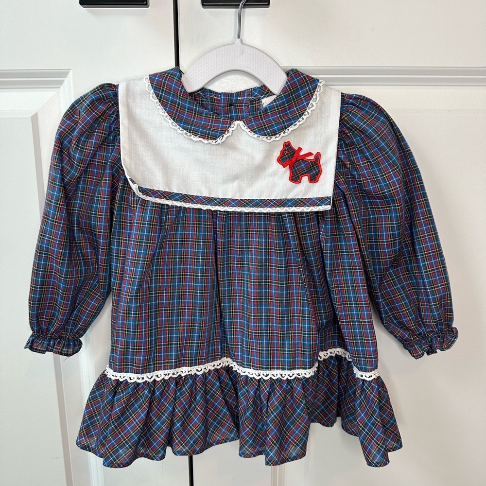 Vintage Peaches N Cream Plaid Dog Dress Size 24 Months
